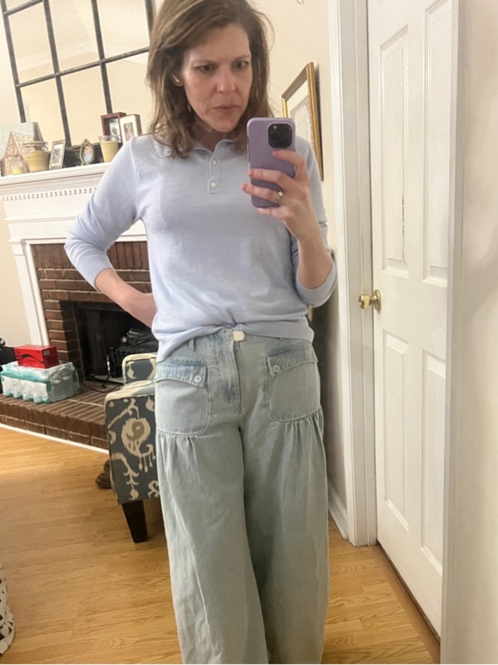 J. Crew Light Blue Merino Blend Half Button Polo Top